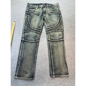 Gray Earth Jeans Mens 40x33 Moto Biker Distressed Wash Zip Pockets Grunge